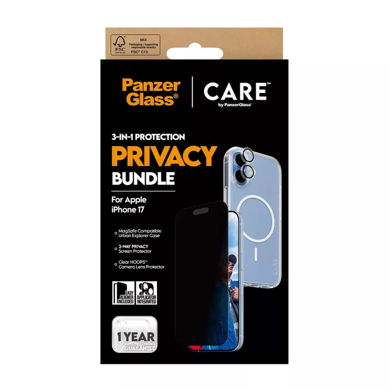 Aizsargapvalks PanzerGlass Case CARE iPhone 17 ar privātuma funkciju, 3-in-1 funkcionalitāte