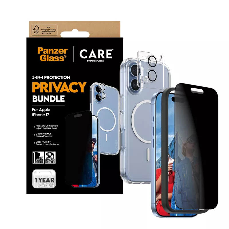 Aizsargapvalks PanzerGlass Case CARE iPhone 17 ar privātuma funkciju, 3-in-1 funkcionalitāte