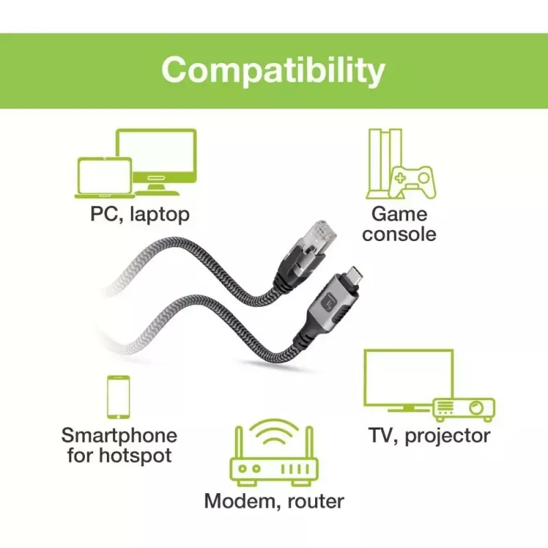 Tīkla kabelis TECHLY USB-C uz Gigabit Ethernet RJ45, Cat6, 3 m, USB 3.2 Gen 1, F/UTP, melns