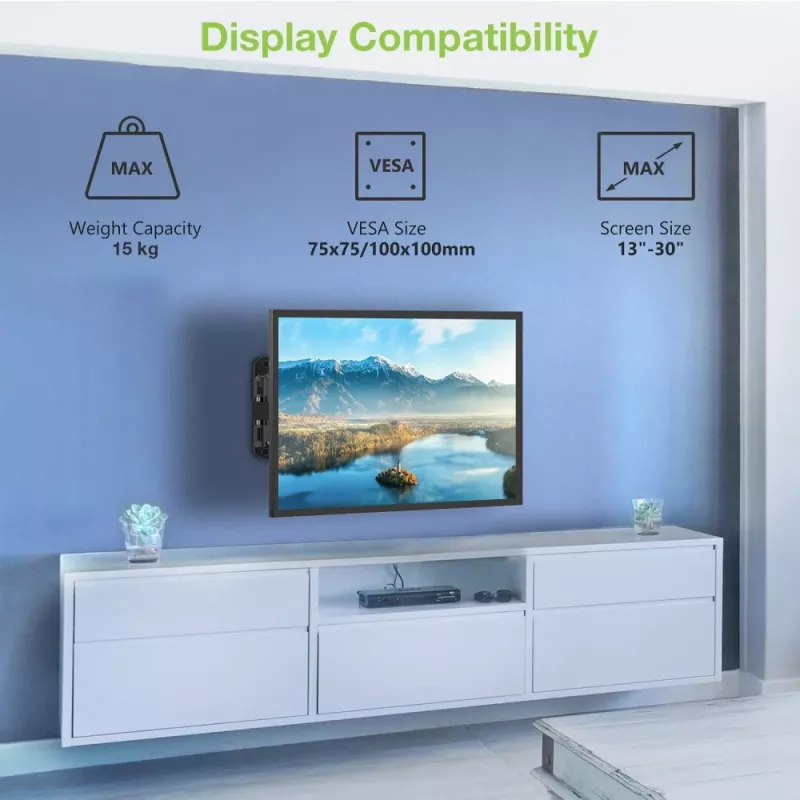 Techly sienas stiprinājums LCD LED 13-30 collu, noliecams, 2 šarnīri, melns ICA-LCD 923B