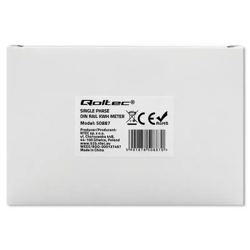 Vienfāzes elektroenerģijas skaitītājs QOLTEC 50887 1-fāze 230V LCD plāns