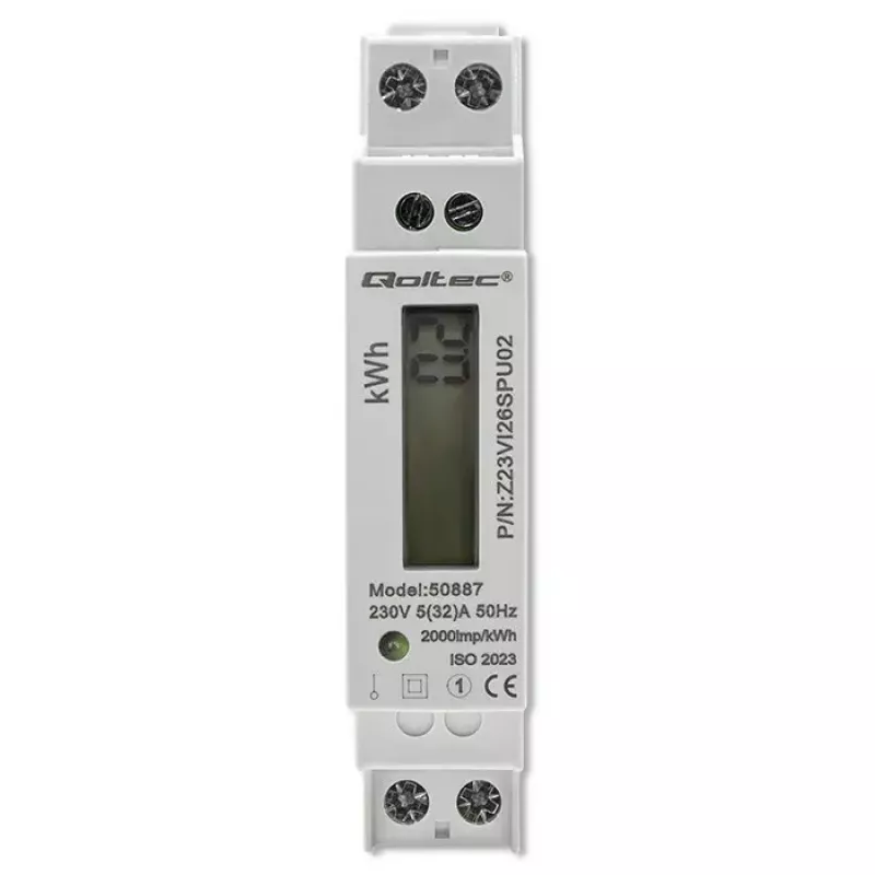 Vienfāzes elektroenerģijas skaitītājs QOLTEC 50887 1-fāze 230V LCD plāns