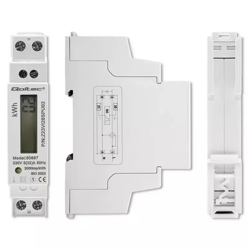 Vienfāzes elektroenerģijas skaitītājs QOLTEC 50887 1-fāze 230V LCD plāns