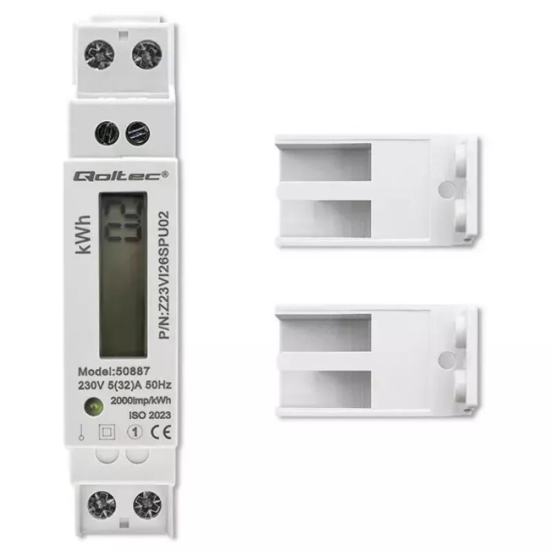 Vienfāzes elektroenerģijas skaitītājs QOLTEC 50887 1-fāze 230V LCD plāns