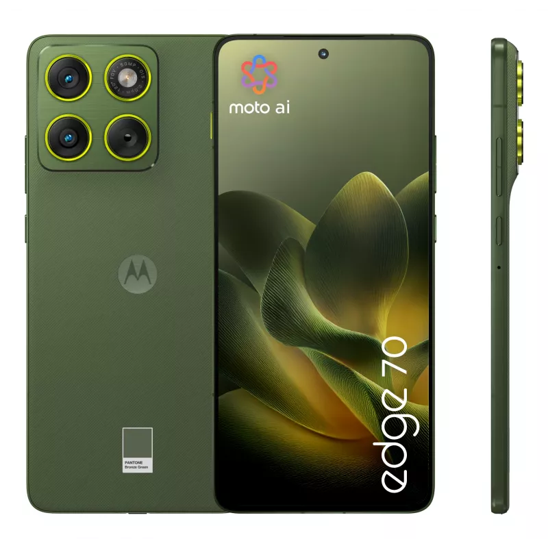 Viedtālrunis Motorola edge 70 — 6,7 collu P-OLED, Snapdragon 7 Gen 4, 12 GB RAM, 512 GB, Dual SIM, 4800 mAh, zaļš, IP68/IP69