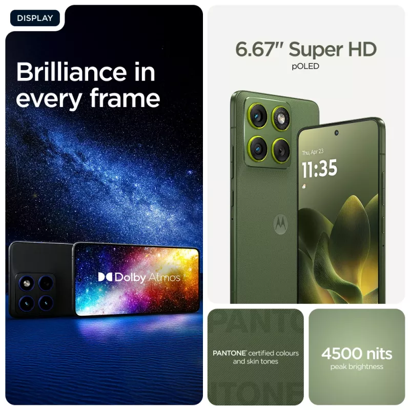 Viedtālrunis Motorola edge 70 — 6,7 collu P-OLED, Snapdragon 7 Gen 4, 12 GB RAM, 512 GB, Dual SIM, 4800 mAh, zaļš, IP68/IP69