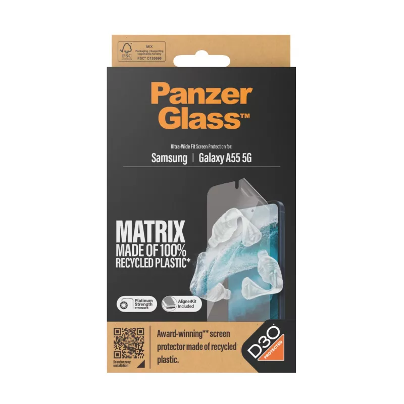 PanzerGlass ® ECO MATRIX ekrāna aizsargstikls Samsung Galaxy A55 5G | Īpaši plata piemērotība ar AlignerKit