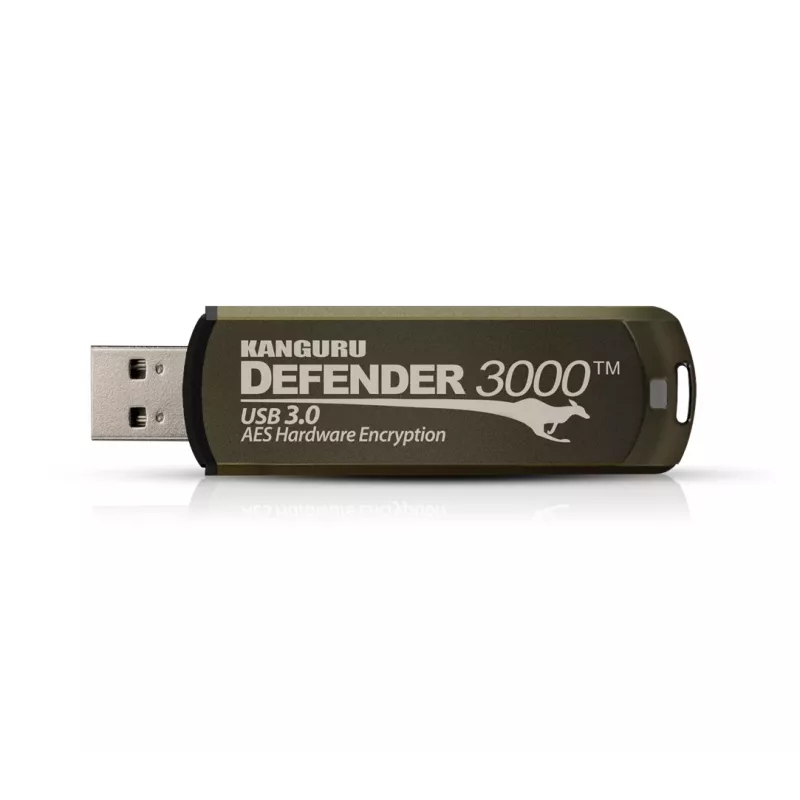 iStorage Kanguru Defender 3000™ SuperSpeed USB 3.0 64 GB| Drošs zibatmiņas disks | FIPS 140-3 3. līmenis gaida apstiprinājumu, FIPS 140-2 3. līmenis sertificēts | AES-XTS 256 bitu aparatūras šifrēšana | TAA atbilstīgs|