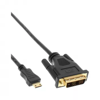 InLine Mini-HDMI–DVI kabelis, HDMI C spraudnis–DVI 18+1 spraudnis, apzeltīts, 2 m