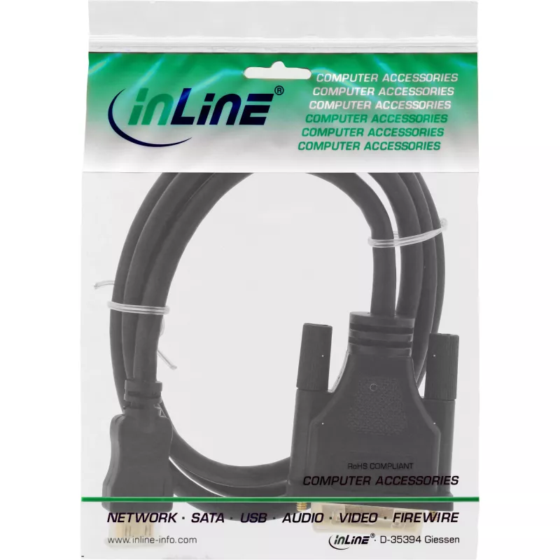 InLine Mini-HDMI–DVI kabelis, HDMI C spraudnis–DVI 18+1 spraudnis, apzeltīts, 2 m