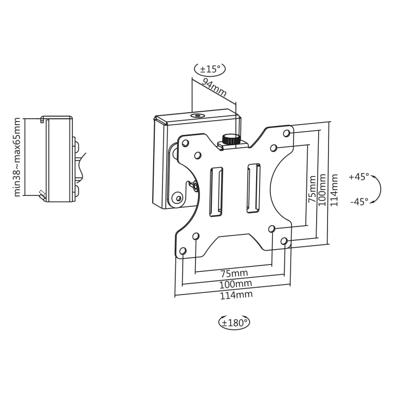 InLine Slatwall monitora kronšteins īsais 6.5 kg ietilpība 13 collas