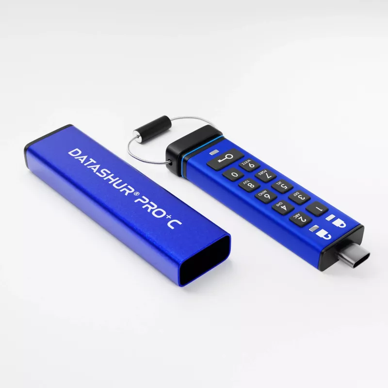 iStorage datAshur PRO+C 128GB | FIPS 140-3 Level 3 Certified | Secure USB Type-C drive | AES-XTS 256-bit Hardware Encryption | PIN protected | Type C-A adapter included