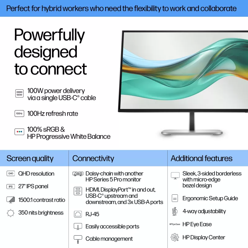 HP Series 5 Pro 27 collu QHD USB-C monitors - 527pu