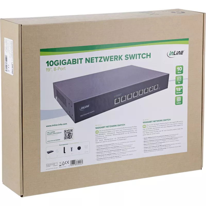 InLine 32308A tīkla slēdzis Nepārvaldāms 10G Ethernet (100/1000/10000) Melns