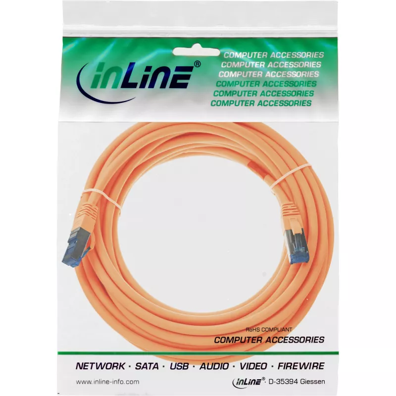 InLine komutācijas kabelis S/FTP PiMF Cat.6A bez halogēna 500MHz oranžs 7,5m
