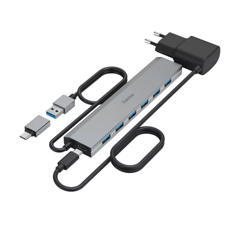 Hama 00200137 interfeisa centrmezgls USB 3.2 Gen 1 (3.1 Gen 1) Type-A + Type-C 5000 Mbit/s Antracīta krāsa
