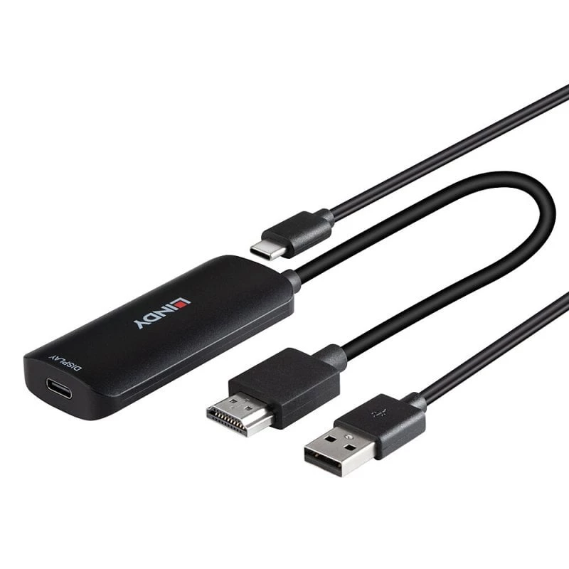 HDMI uz USB Type-C pārveidotājs Lindy 43423 ar USB strāvas ieeju, 0,2 m kabelis, HDMI + USB-C savienotāji