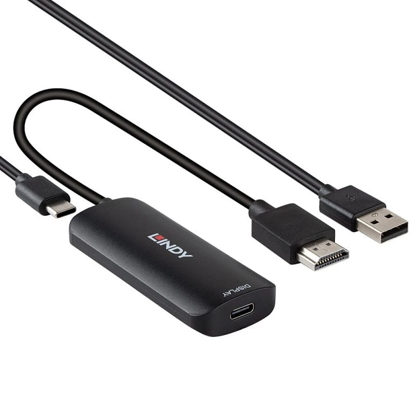 HDMI uz USB Type-C pārveidotājs Lindy 43423 ar USB strāvas ieeju, 0,2 m kabelis, HDMI + USB-C savienotāji