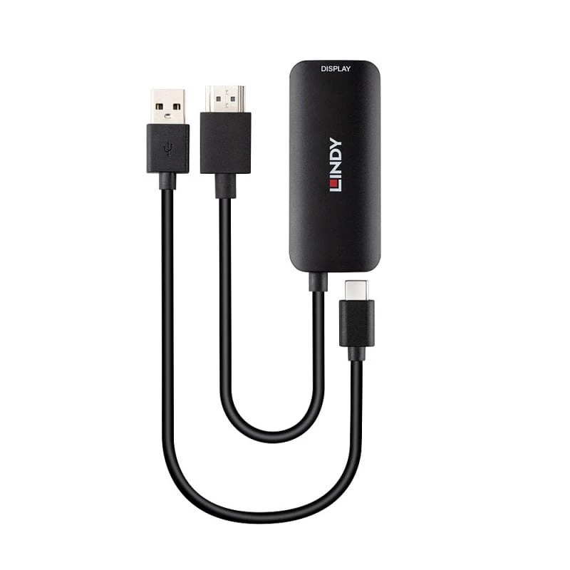 HDMI uz USB Type-C pārveidotājs Lindy 43423 ar USB strāvas ieeju, 0,2 m kabelis, HDMI + USB-C savienotāji