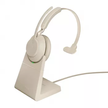 Jabra Evolve2 65 USB-C UC Chrg stand Mono - Bēšs, Bezvadu, Birojs/Zvanu centrs, 20 - 20000 Hz, 99.2 g, Austiņas, Bēšs