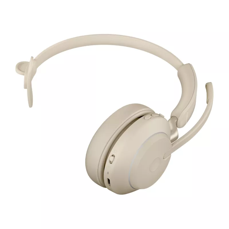 Jabra Evolve2 65 USB-C UC Chrg stand Mono - Bēšs, Bezvadu, Birojs/Zvanu centrs, 20 - 20000 Hz, 99.2 g, Austiņas, Bēšs