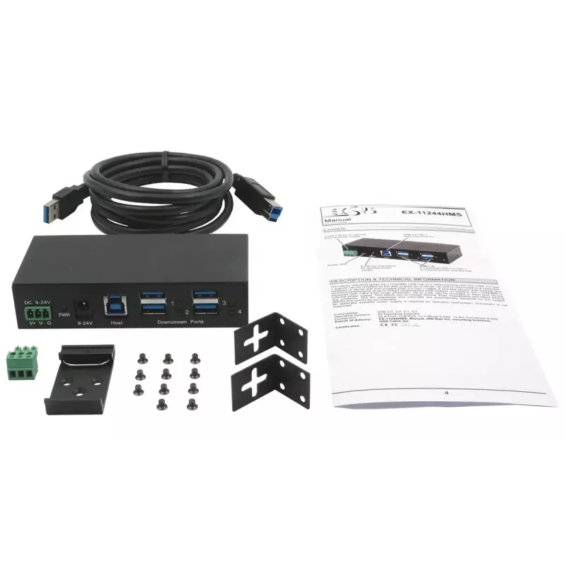 EXSYS EX-11244HMS USB centrmezgls 3.2 Gen 1 Type-B 5000 Mbit/s Melns