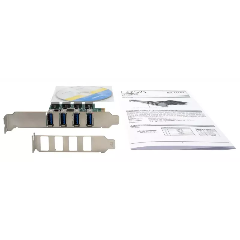 EXSYS 4-portu USB 3.2 Gen 1 PCIe karte ar pašbarošanu 3A Renesas