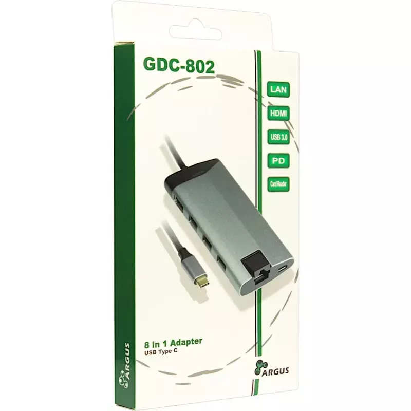 Inter-Tech GDC-802 USB 3.2 Gen 1 Type-C pelēks 100W Power Delivery