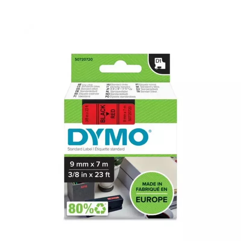 DYMO Autentiskās D1 uzlīmes | Melns druka uz sarkanas lentes | 9 mm x 7 m | Pašlīmējošas uzlīmes LabelManager uzlīmju printeriem | Ražots Eiropā