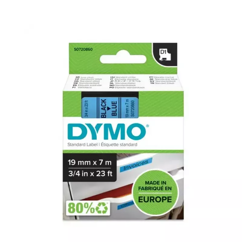 DYMO Autentiskās D1 uzlīmes | Melna druka uz zilas lentes | 19 mm x 7 m | Pašlīmējošas uzlīmes LabelManager uzlīmju printeriem | Ražots Eiropā