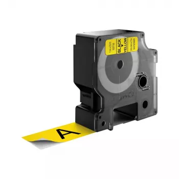 DYMO oriģinālās D1 uzlīmes | 24 mm x 7 m rullis | melna druka uz dzeltenas | pašlīmējošas uzlīmes LabelManager uzlīmju printeriem