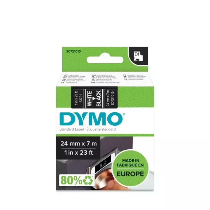 DYMO Autentiskās D1 Uzlīmes | 24mm x 7m Ruļlis | Balta druka uz melna | Pašlīmējošas uzlīmes LabelManager uzlīmju printeriem