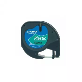 DYMO zīmola LetraTag plastmasas etiķetes | 12 mm x 4 m rullis | melna druka uz zaļām etiķetēm | daudzfunkcionālas pašlīmējošas etiķetes LetraTag etiķešu printeriem