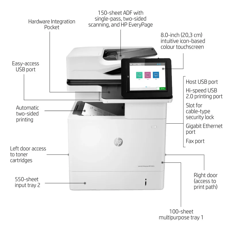 HP LaserJet Enterprise MFP M635h, lāzerprinteris, vienkrāsas drukāšana, 1200 x 1200 DPI, vienkrāsas kopēšana, A4, melns, balts