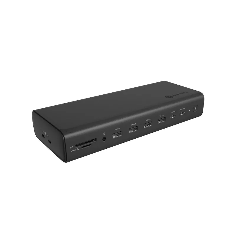 ICY BOX DockingStation 17-in-1, sešas video izejas, vadu, USB 3.2 Gen 2 (3.1 Gen 2) Type-C, 140 W, 3,5 mm, 10,100,1000,2500 Mbit/s, melna