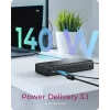 ICY BOX DockingStation 17-in-1, sešas video izejas, vadu, USB 3.2 Gen 2 (3.1 Gen 2) Type-C, 140 W, 3,5 mm, 10,100,1000,2500 Mbit/s, melna