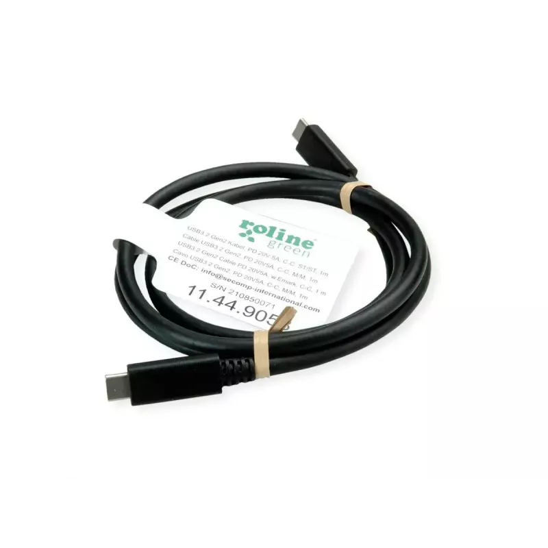 USB kabelis ROLINE zaļa 11.44.9056 USB 3.2 Gen 2 1m USB C Melns