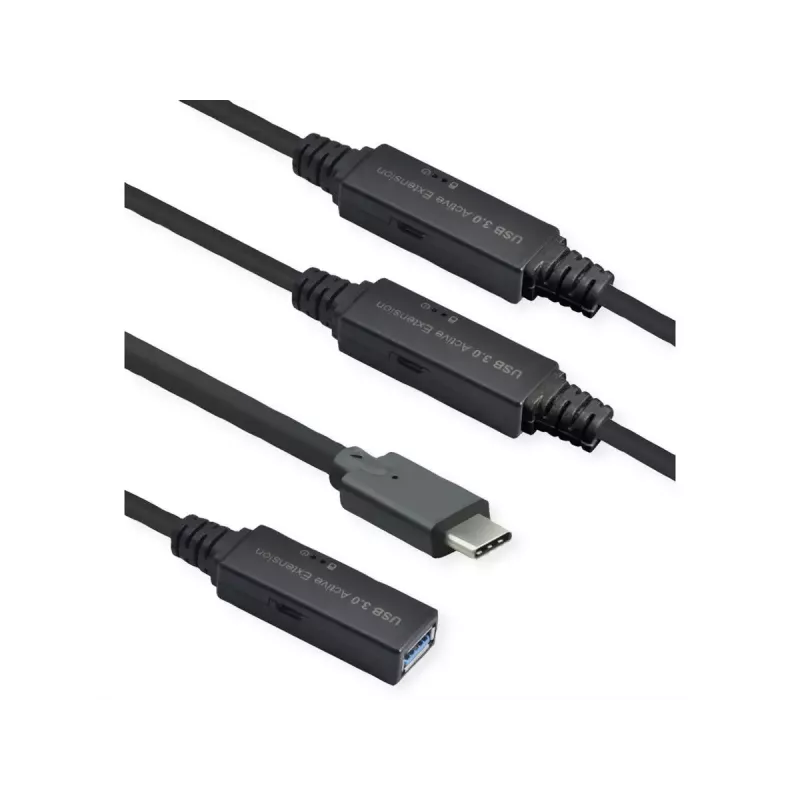 ROLINE USB kabelis 12.04.1068 USB 3.2 Gen 1 20 m USB C USB A Melns