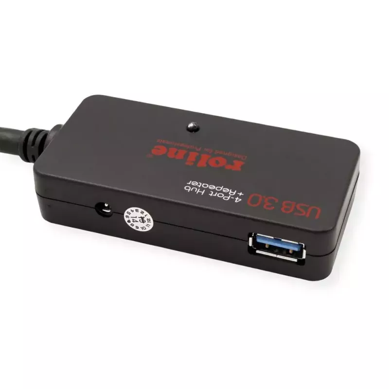 ROLINE USB 3.2 Gen 1 centrālmezgls ar 4 pieslēgvietām un atkārtotāju, melns, 10 m
