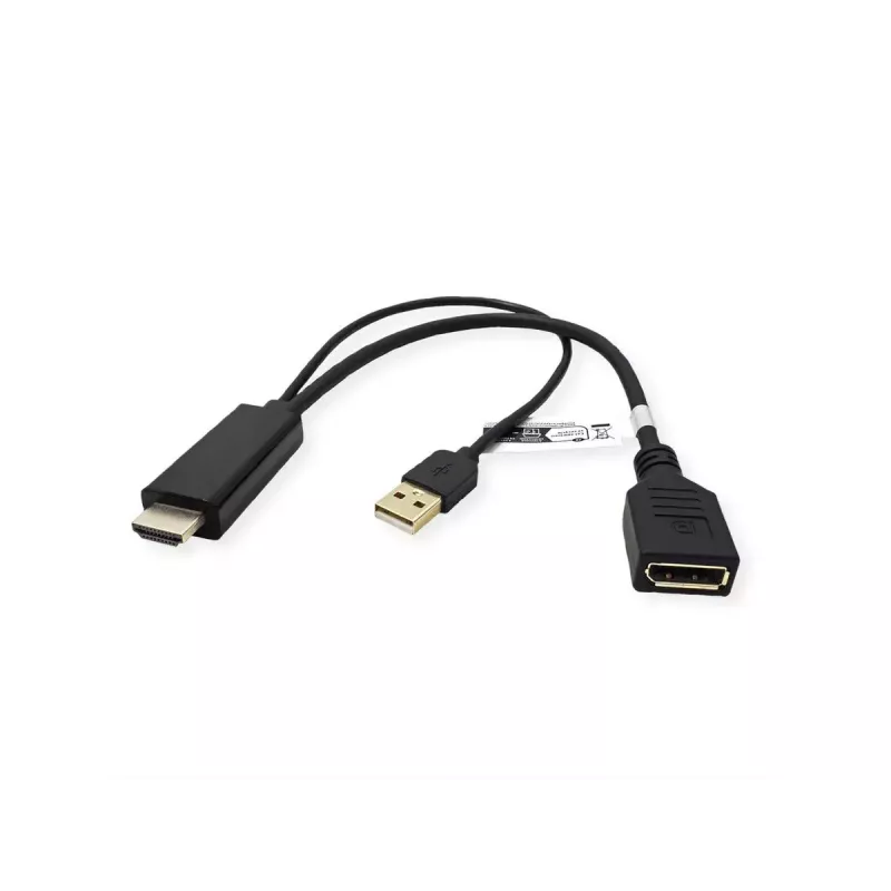 VALUE 12.99.3146 0.3m HDMI Type A uz DisplayPort video kabeļa adapteris, melns