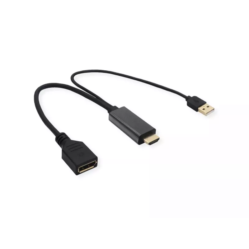 VALUE 12.99.3146 0.3m HDMI Type A uz DisplayPort video kabeļa adapteris, melns