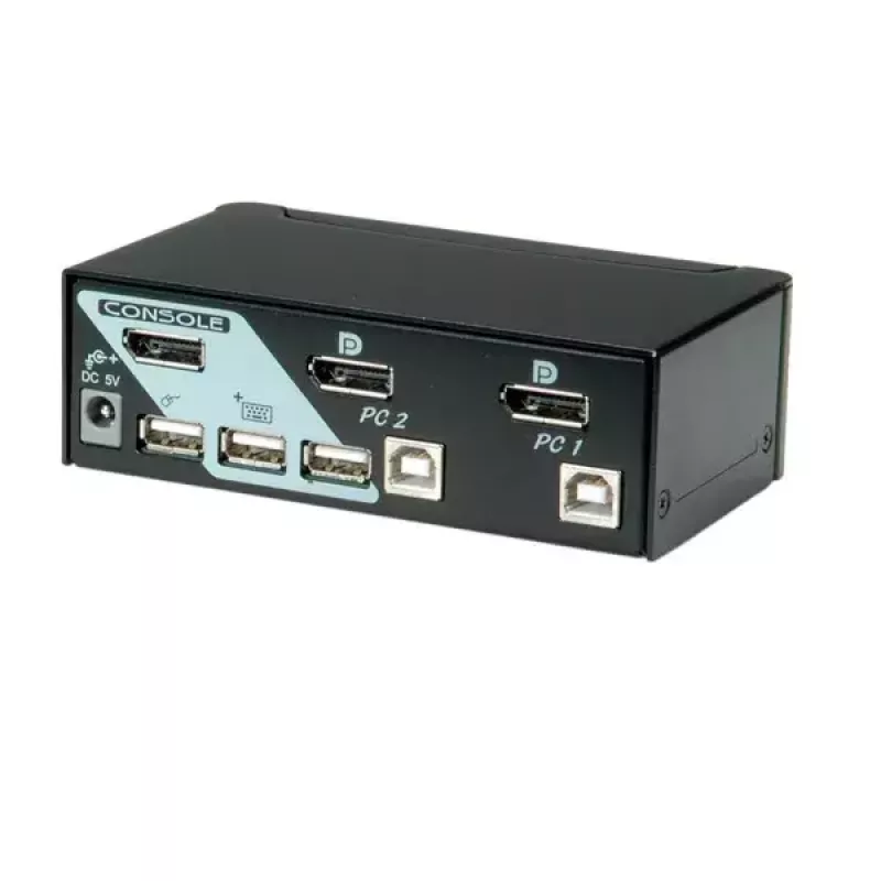 KVM pārslēgs ROLINE 1 lietotājam 2 datoriem ar DisplayPort un USB centrmezglu