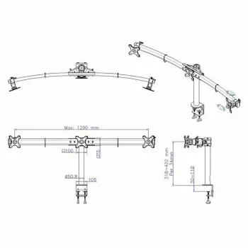 VALUE Triple LCD Arm Desk Clamp melns — 3 ekrānu monitora statīvs, regulējams