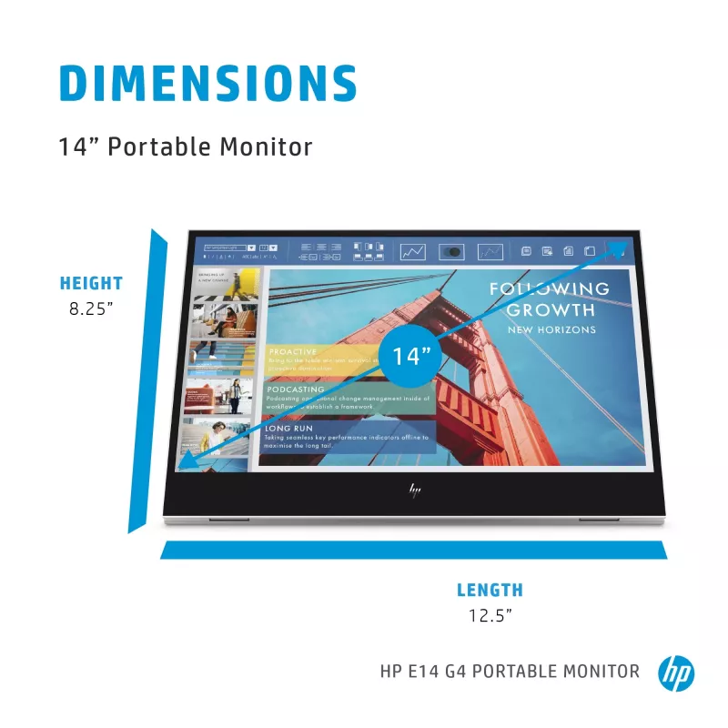 HP E-Series E14 G4 datora monitors 35,6 cm (14 colli) 1920 x 1080 pikseļi Full HD LED Balts