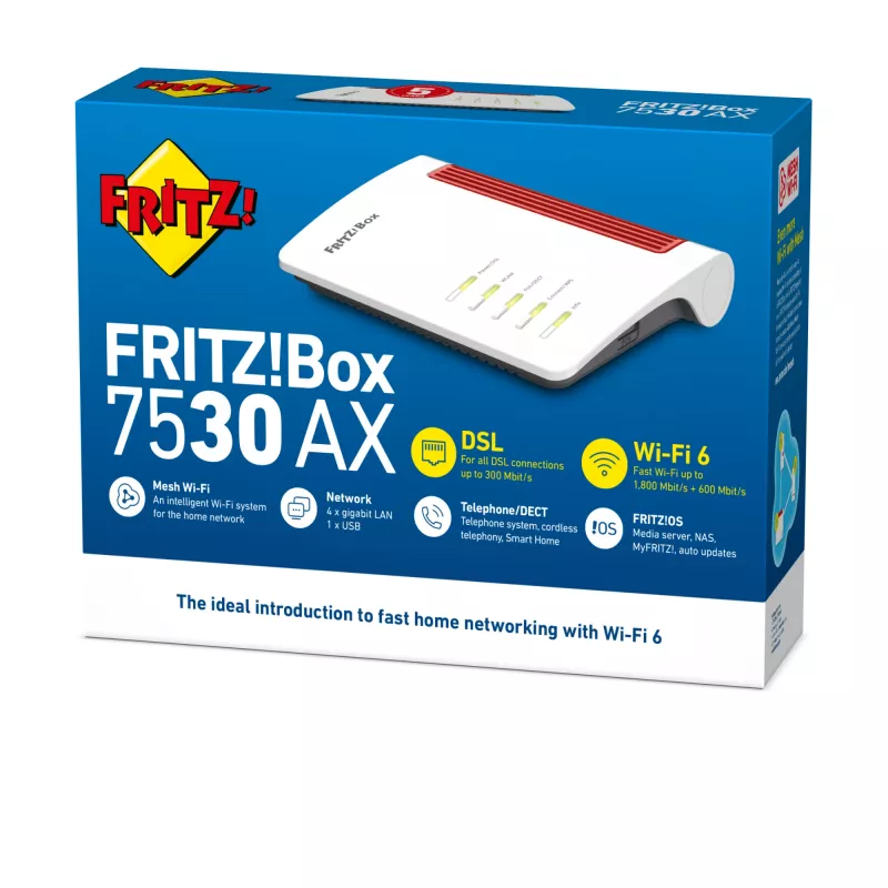 Box FRITZ! 7530 AX bezvadu maršrutētājs Gigabit Ethernet Divjoslu (2,4 GHz / 5 GHz) Balts