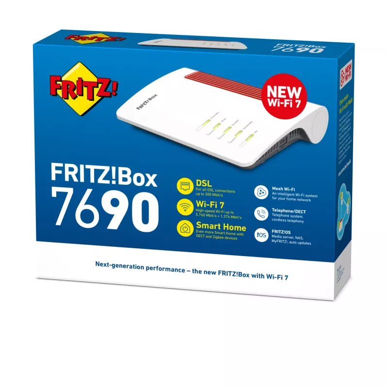 Box FRITZ! 7690 International bezvadu maršrutētājs 2,5 Gigabit Ethernet divjoslu (2,4 GHz / 5 GHz) balts