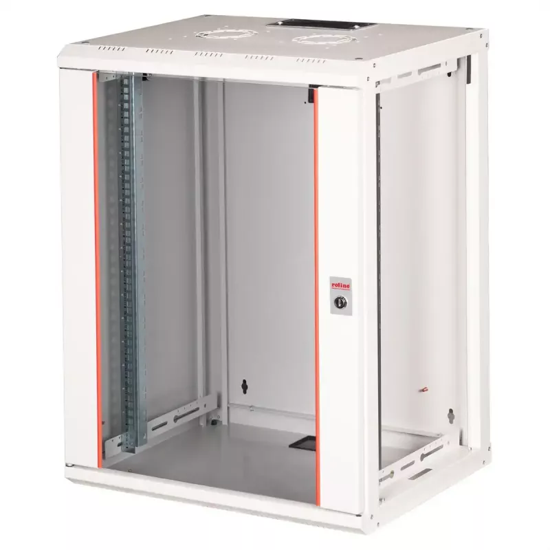 Pie sienas stiprināms 19 collu statīva korpuss ROLINE Pro 16U 600x450 mm, pelēks, atslēgas slēdzene, IP20