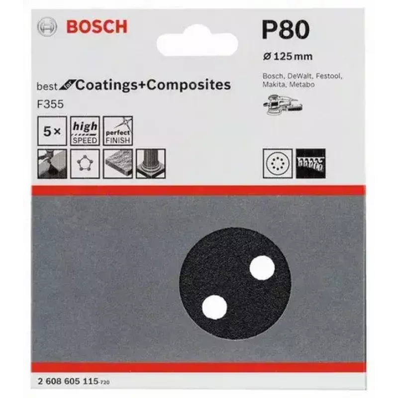 Slīpēšanas loksne Bosch F355 5 gab. 2608605115
