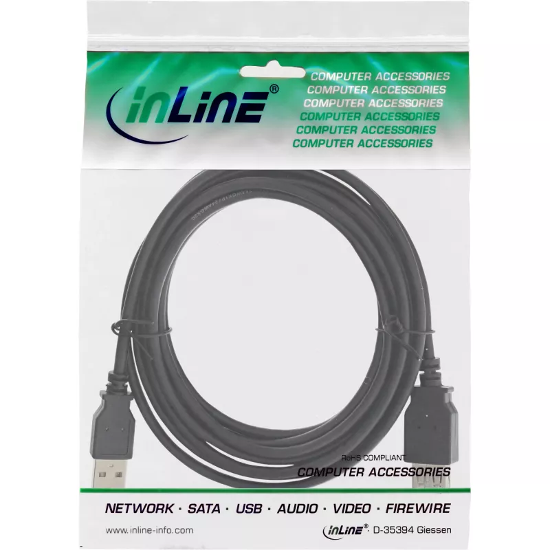 USB 2.0 pagarinātājkabelis Type A spraudnis/sievišķais InLine 34618B 1.8m melns