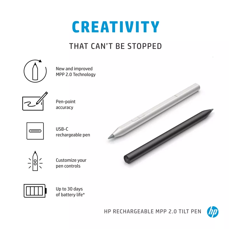 HP uzlādējama MPP 2.0 Tilt pildspalva (melnā), klēpjdators, HP, melna, 1 mēnesis(-ši), Ķīna, mājām